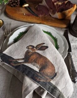 Oldenhof Wild Animals Servet 45 X 45 Cm Linnen 6 Stuks -Keukengerei Winkel 5 printed napkins hare linoroom