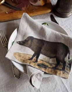 Oldenhof Wild Animals Servet 45 X 45 Cm Linnen 6 Stuks -Keukengerei Winkel boar linen napkin