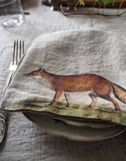 Oldenhof Wild Animals Servet 45 X 45 Cm Linnen 6 Stuks -Keukengerei Winkel fox linen napkin