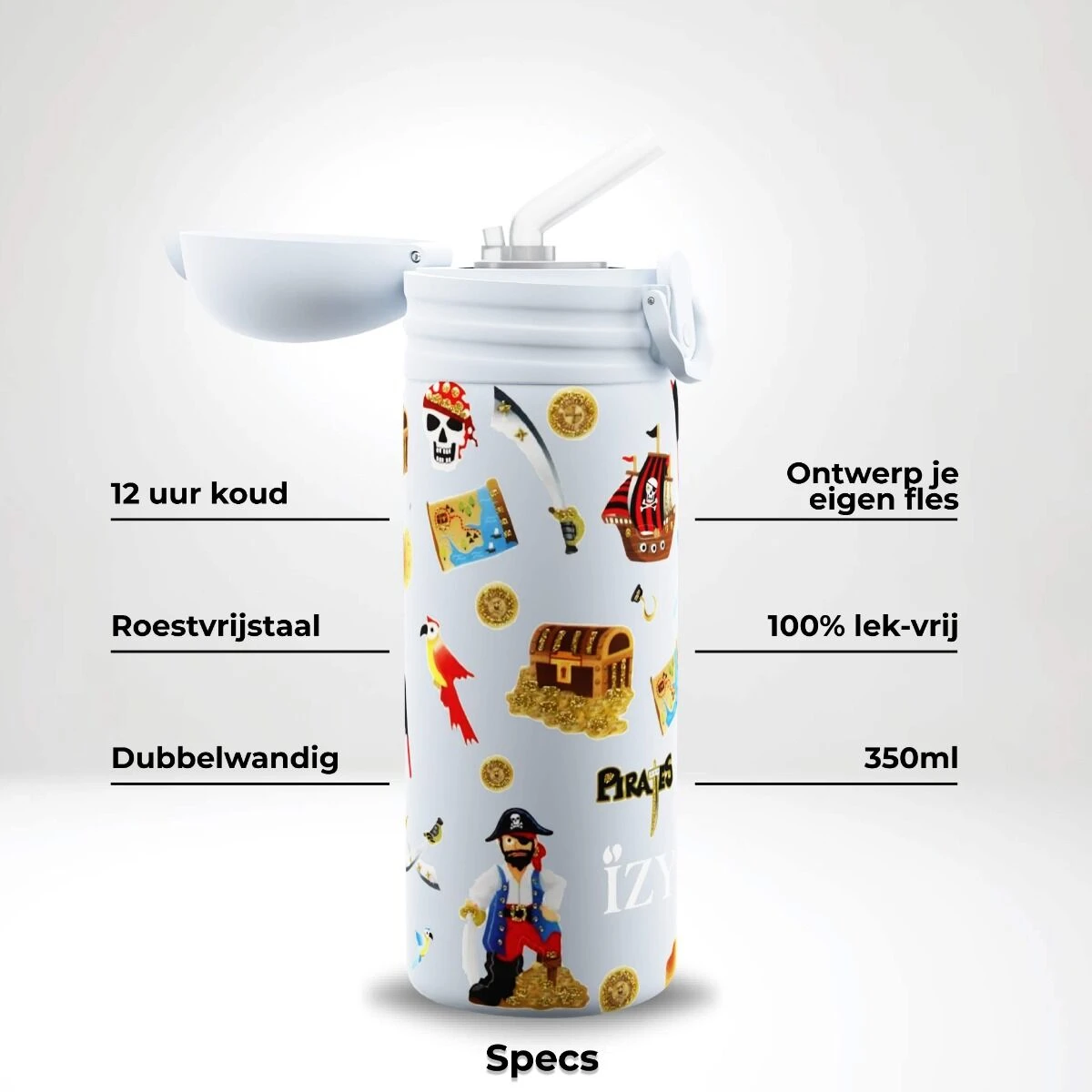 IZY Kids Drinkfles 350 Ml Blue Pirates Rvs - Image 8