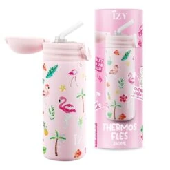 IZY Kids Drinkfles 350 Ml Pink Flamingo Rvs -Keukengerei Winkel pink flamingo 350ml kids bottle v5