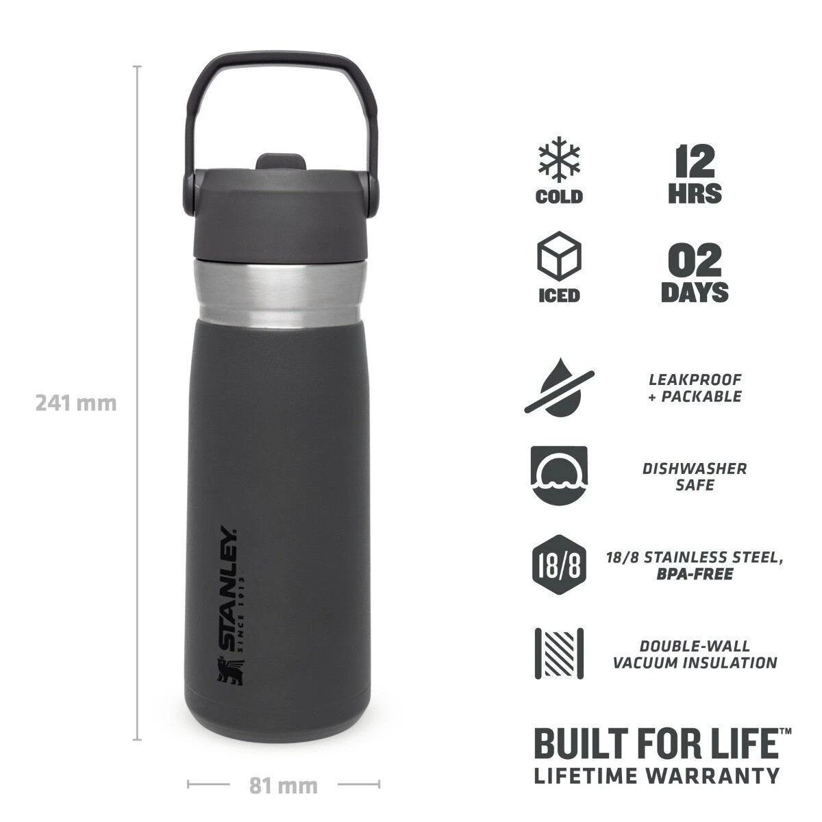 Stanley The IceFlow Flip Straw Water Bottle 650 Ml Charcoal 4 Stanley The IceFlow Flip Straw Water Bottle 650 Ml Charcoal - Image 2
